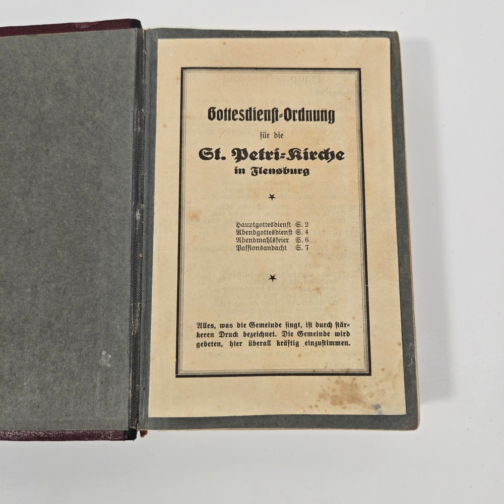 Antique German Hymnal St Petri-Kirche Flensburg Lutheran Gesangbuch Leather Book